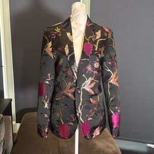 Men’s Black Floral Suit Jacket Blazer Notched Lapel Size 30 NEW